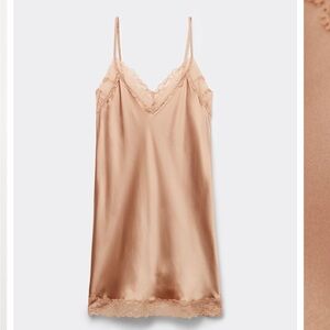 Intimissimi Satin Chemise with Lace in Tan